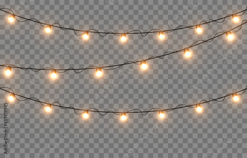 Vector Christmas lights. Christmas garland PNG. Christmas light PNG. Christmas decoration, LED lamps.
