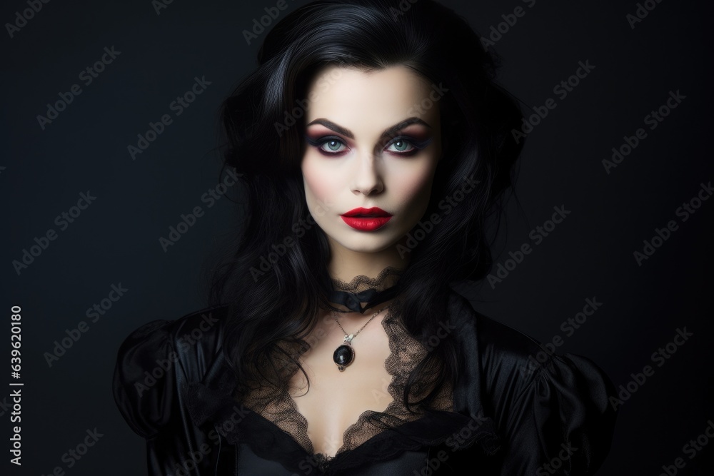 Fashion portrait of a vampire woman with beautiful dark make-up on a black background Fashion portrait of a vampire woman with beautiful dark make-up on a black background