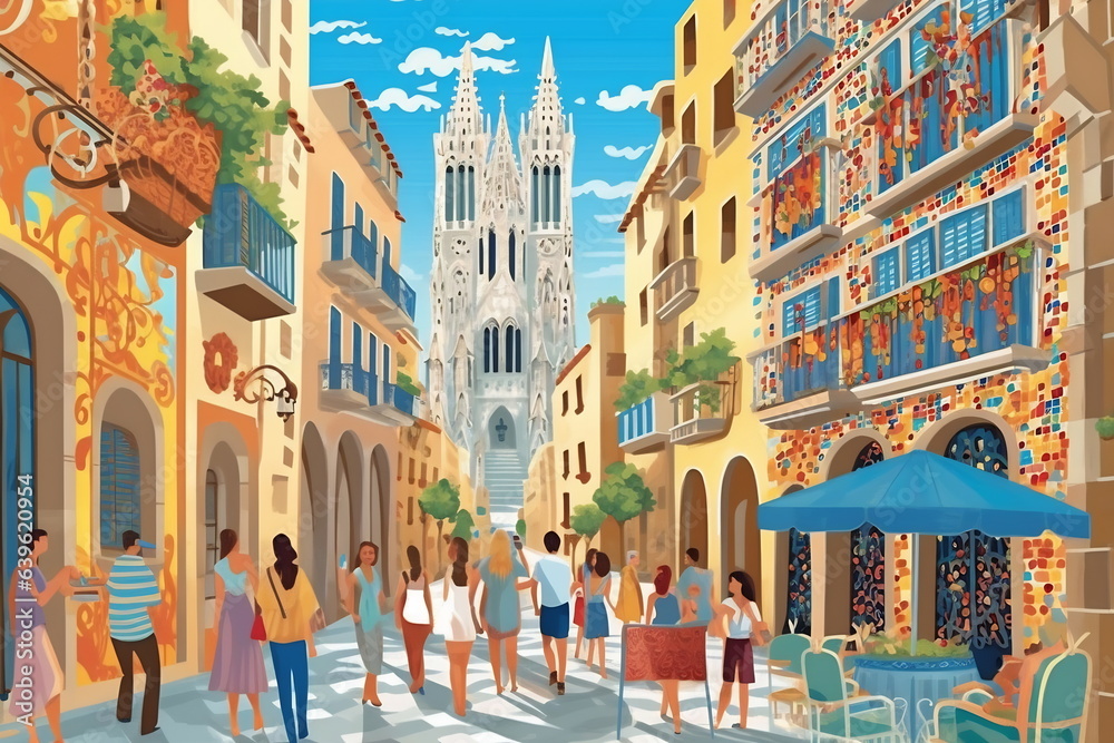 Illustration of a city landscape with buildings. Illustration for your design