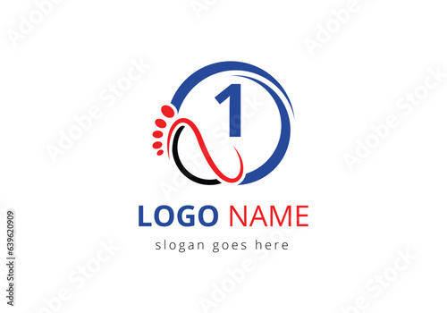Letter 1 Foot and care Logo Design Vector Template.