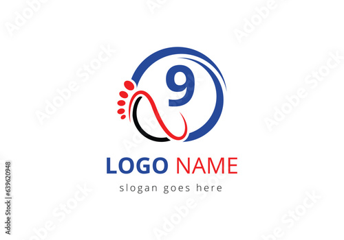 Letter 9 Foot and care Logo Design Vector Template.