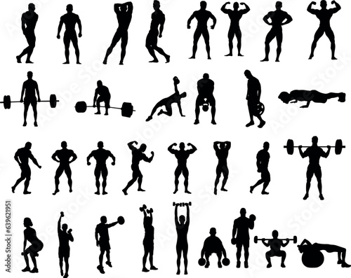 Man and Woman Body Building, Weight Lifting, Exercise, Gym Silhouettes Set 2