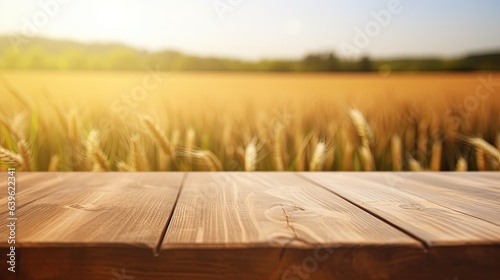 table wooden top with blur background of The wheat fields, Advertisement, Print media, Illustration, Banner, for website, copy space, for word, template, presentation