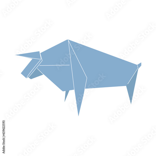 Cute blue origami paper buffalo.
