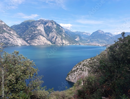 lake in the mountains, panorama lake and mountains, lake Garda Italy 