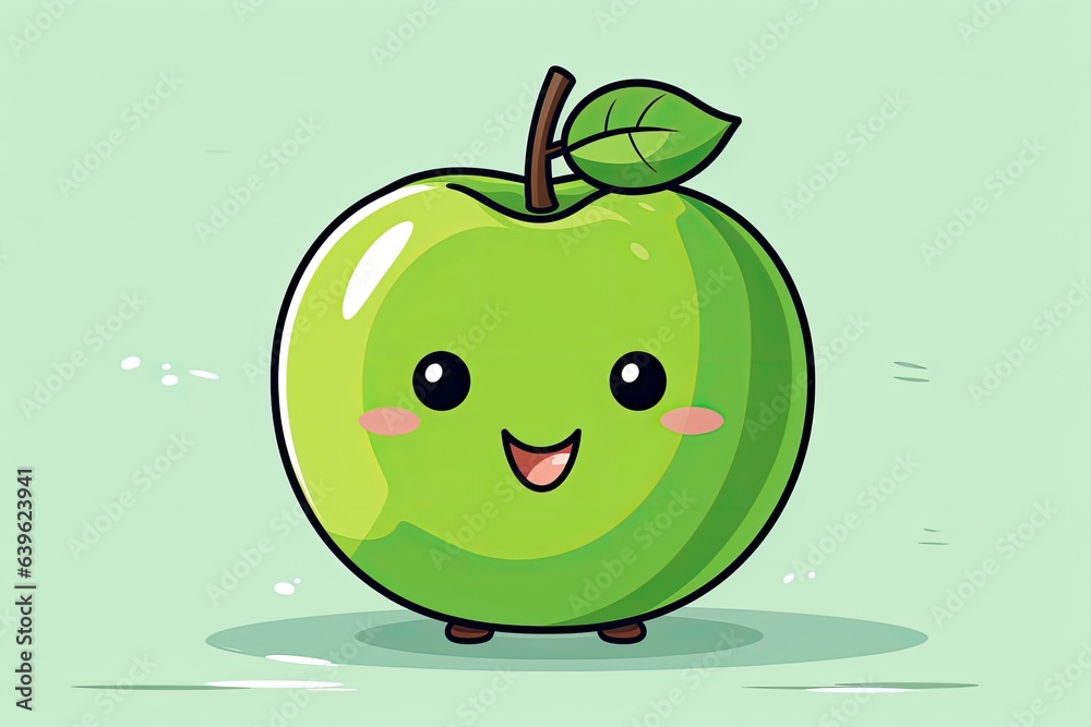 painted green apple with a face on a green background painted green apple with a face on a green background