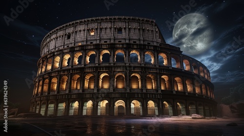 A beautiful view of the Colosseum at night, Rome, Italy, generated by AI