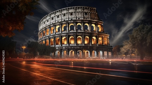 A beautiful view of the Colosseum at night, Rome, Italy, generated by AI