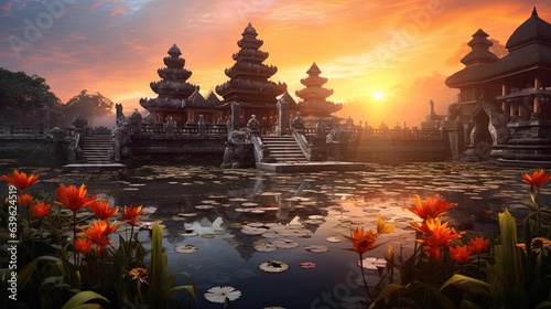 The sunset at Pura Lempuyang Luhur Temple in Bali, generated by ai photo