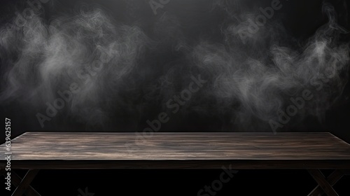 black marble table with fog and smoke on a black background, Advertisement, Print media, Illustration, Banner, for website, copy space, for word, template, presentation.