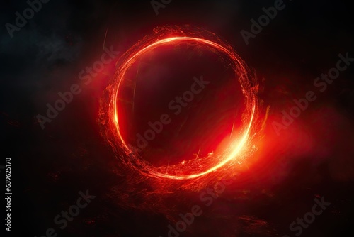 red bright fire circle ring in long exposure while on movement isolated on black background