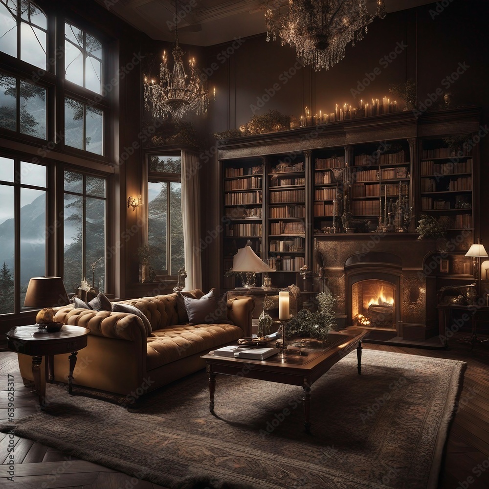 Cozy Living Room with Fireplace and Expansive Window Offering Stunning Views and Tranquil Ambience