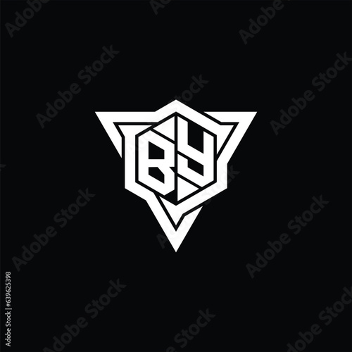 BY Logo monogram hexagon shape with triangle outline sharp slice style design template