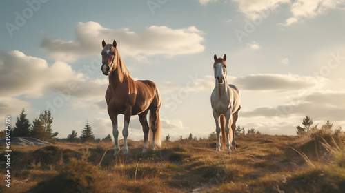 Graceful Roamers: Horses at Pasture in Golden Fields