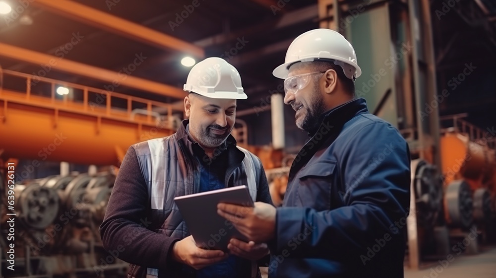 two engineers carrying out projects with their tablet two engineers carrying out projects with their tablet