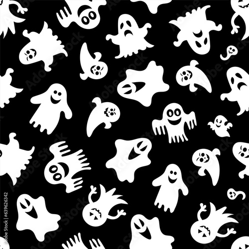 Fototapeta Naklejka Na Ścianę i Meble -  Seamless vector pattern for Halloween design. Halloween symbols ghost in cartoon style. Vector Illustration