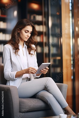 business woman searches for information on her tablet