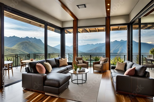 The balcony of a home nestled in a mountainous area boasts a captivating interior design © Tanveer