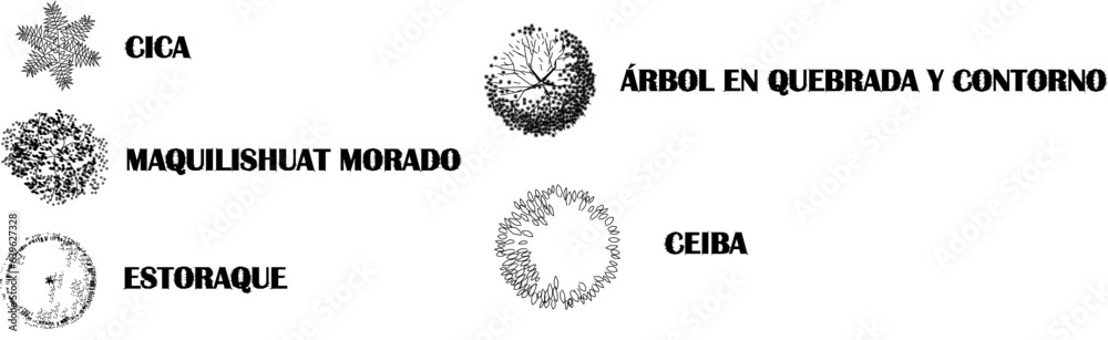 Sketch vector illustration of floor plan design and names of plant and tree species to complete the map Sketch vector illustration of floor plan design and names of plant and tree species to complete the map