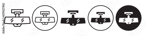 Rear View mirror Icon. symbol of back mirror to see the traffic outside the vehicle. Vector set of safety glass interior used in automobile transportation. Outline of car driver front panromantic 