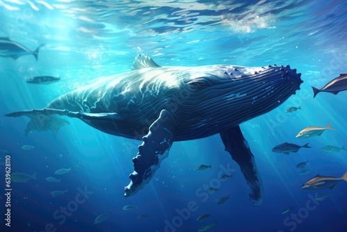 A Humpback Whale Plays Near the Surface in Blue Water  AI Generated