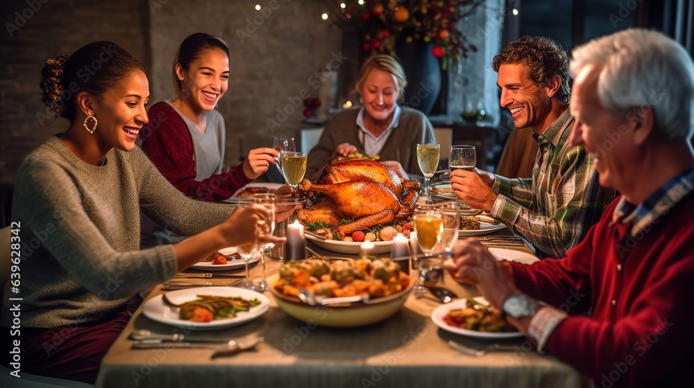 Joyful Family Gathering Around the Thanksgiving Dinner Table Joyful Family Gathering Around the Thanksgiving Dinner Table