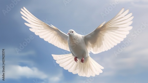 White Dove of Peace Flying Against a Brilliant Blue Sky