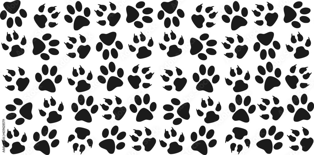 paw print seamless pattern wallpaper isolated on white background. paw of cat icons. footprints of dog pattern icons repeat design. - obrazy, fototapety, plakaty 