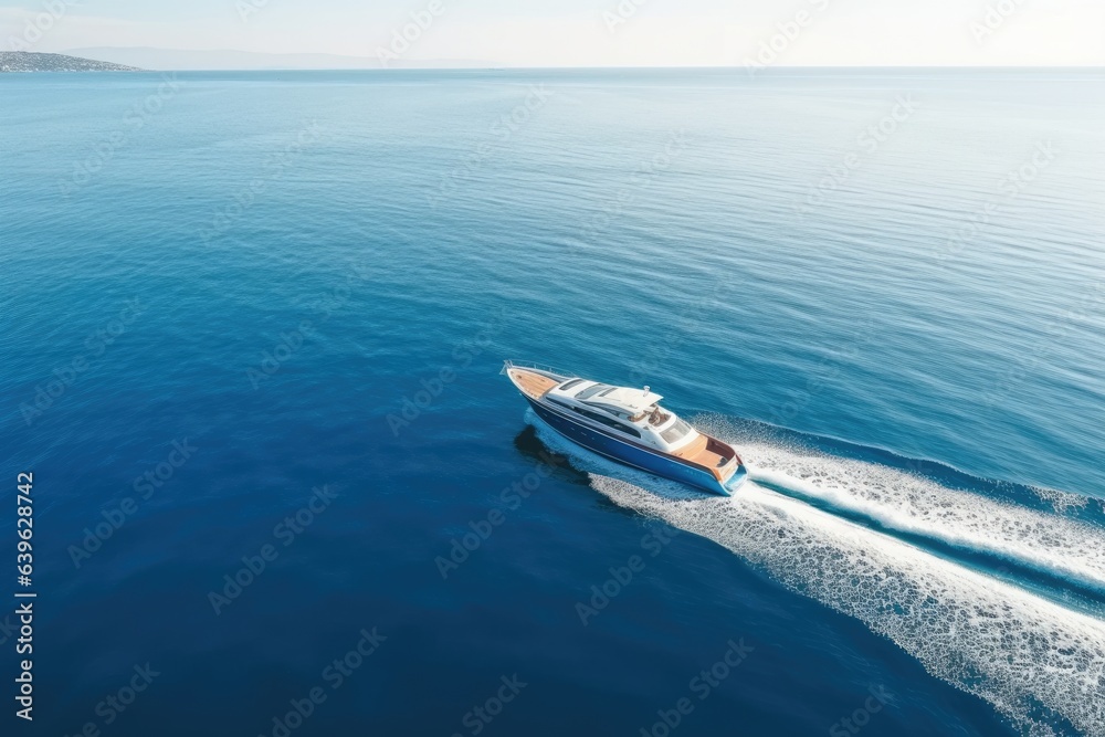 Naklejka premium aerial view of beautiful yacht in blue sea, AI Generated