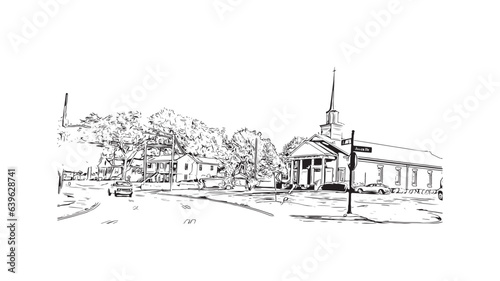 Building view with landmark of Roswell is the
city in New Mexico. Hand drawn sketch illustration in vector.