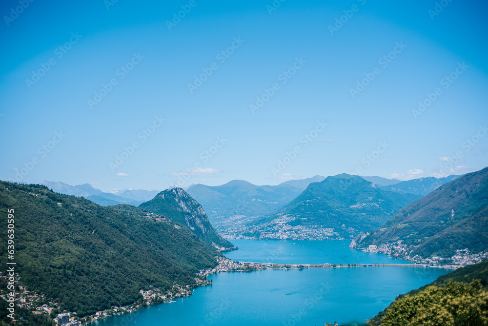 top view of Lugano lake Switzerland