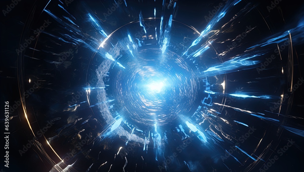 Fototapeta premium A blue energy portal in space. Great for stories on sci-fi, space opera, interstellar travel, time travel and more.