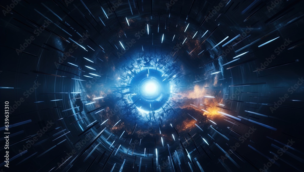 Fototapeta premium A blue energy portal in space. Great for stories on sci-fi, space opera, interstellar travel, time travel and more. 