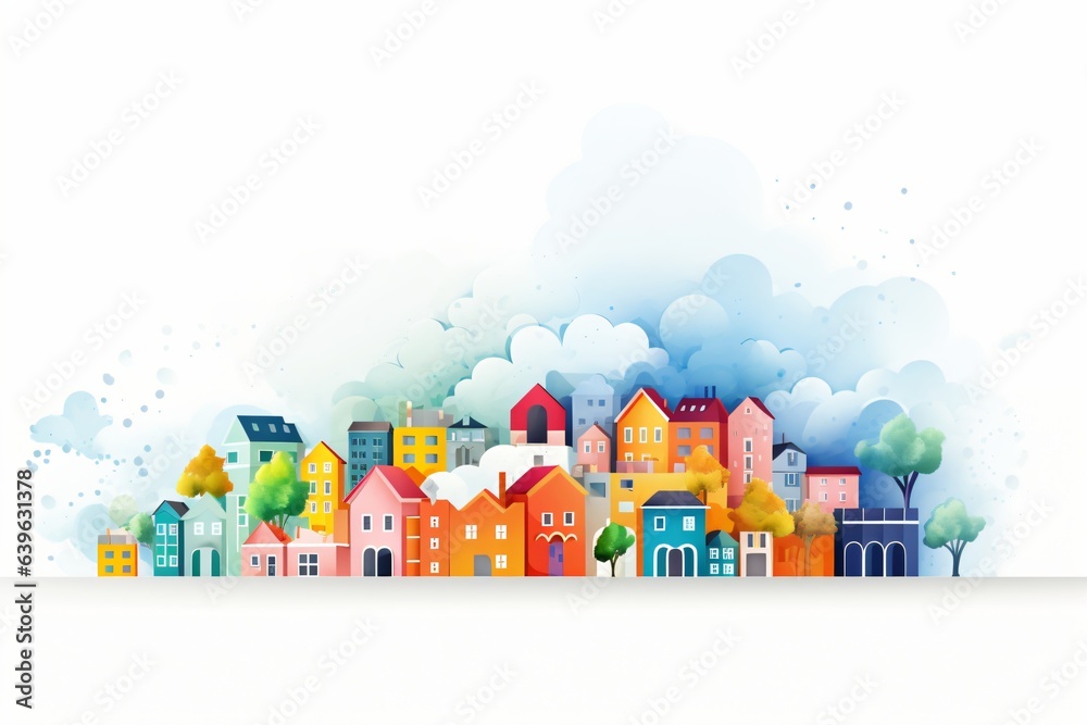 Fototapeta premium Graphic illustration of a colorful city or village