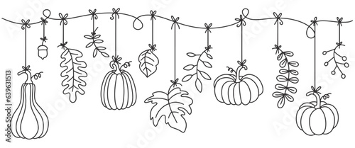 Autumn Pumpkin line art vector illustration. Autumn, thanksgiving, halloween element design