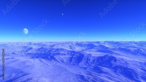 Mars like red planet, with arid landscape, rocky hills and mountains, for space exploration and science fiction backgrounds. 