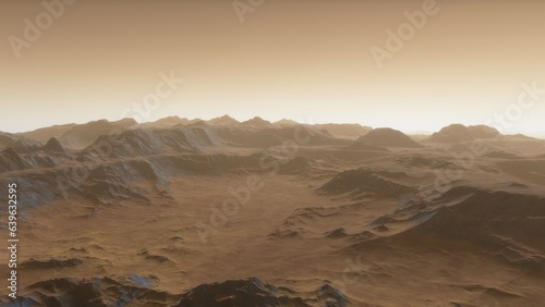 Fototapeta Naklejka Na Ścianę i Meble -  Mars like red planet, with arid landscape, rocky hills and mountains, for space exploration and science fiction backgrounds.
