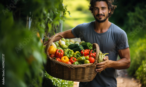 Portrait of a Smiling Farmer with Organic Vegetables