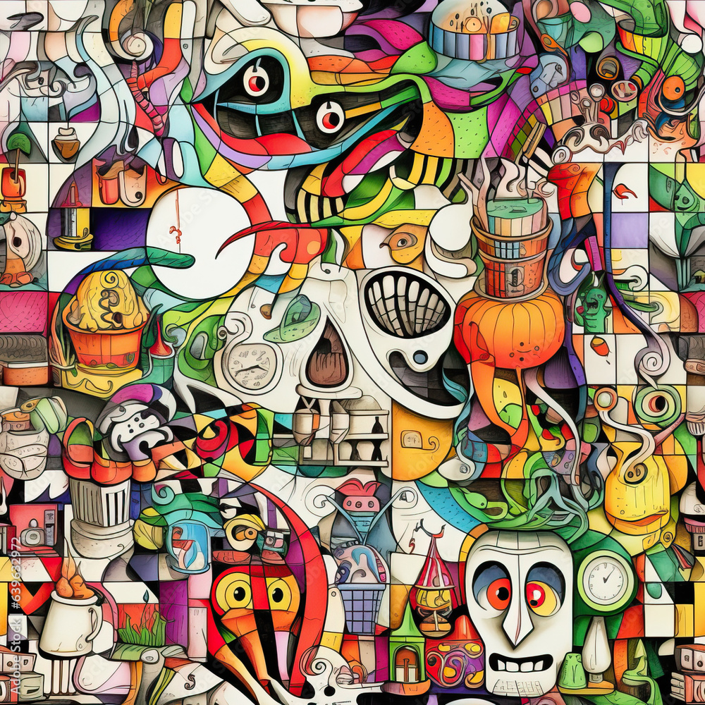 Obraz premium Psychedelic trippy optical illusion fantasy doodles repeat pattern art