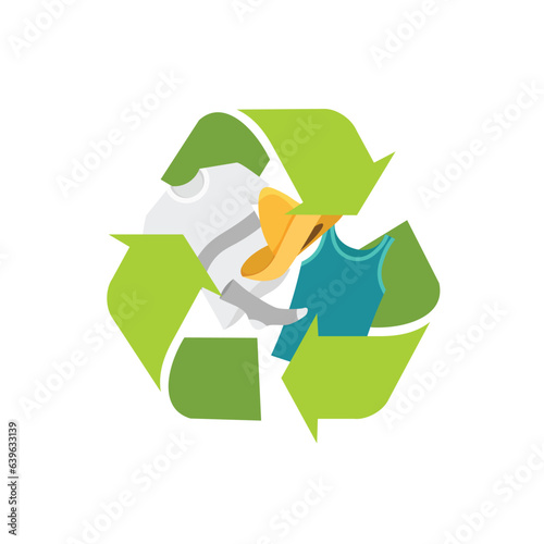 Clothes recycle icon with textile inside. Sustainable fashion symbol. Eco friendly concept. Vector illustration.