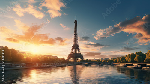 Eiffel Tower against a sunset sky, generated AI © Oleksandr