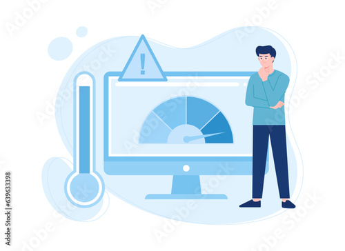 man checking temperature on computer concept flat illustration