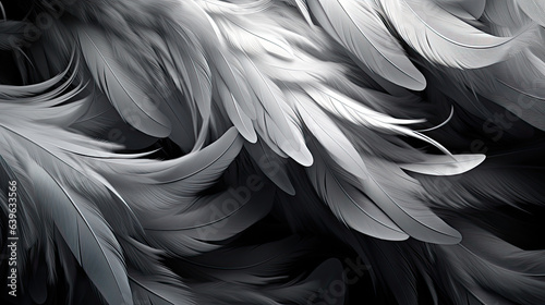 An abstract background in the form of black and white feathers, Generative AI