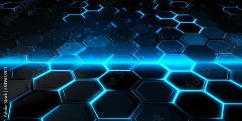 Abstract technology background with blue hexagons. 