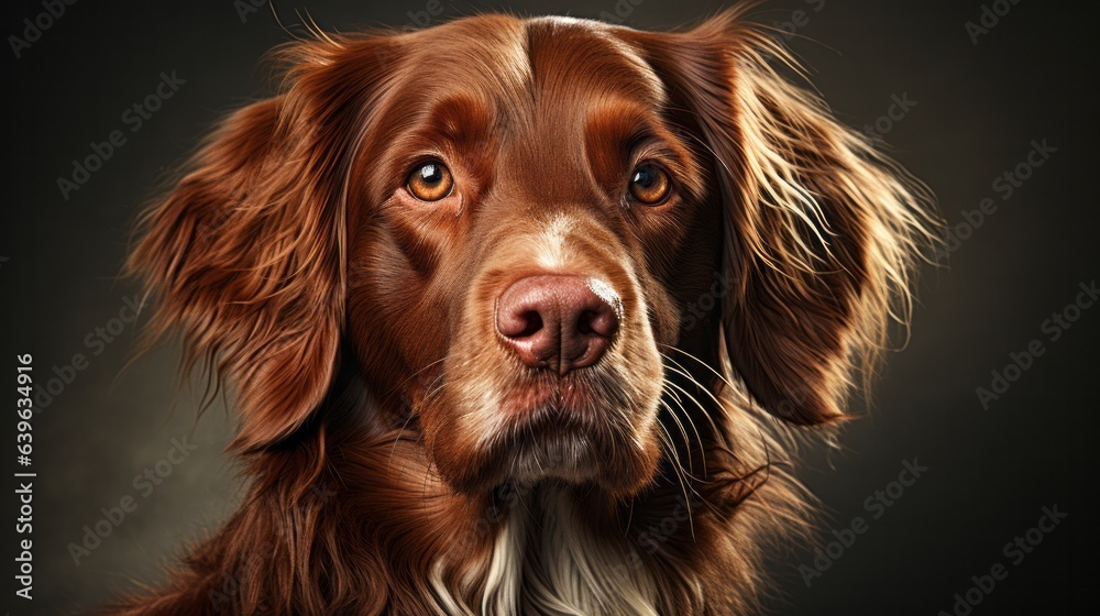 Closeup Portrait of Family Springer Spaniel Dog With Beautiful Brown Coat