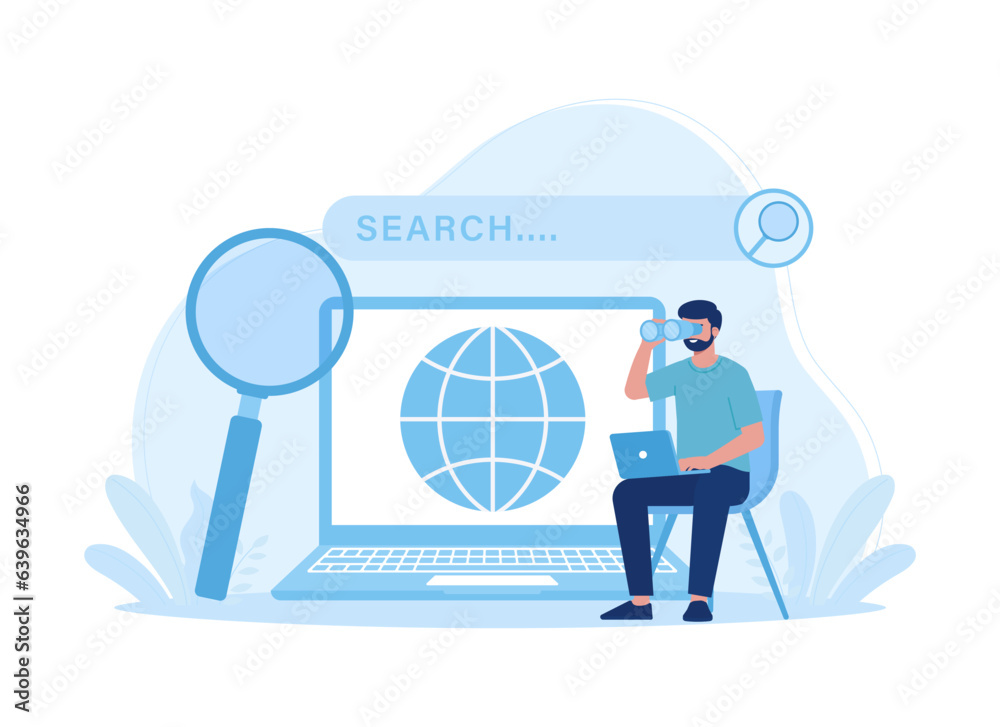 man is looking for resources on the internet concept flat illustration