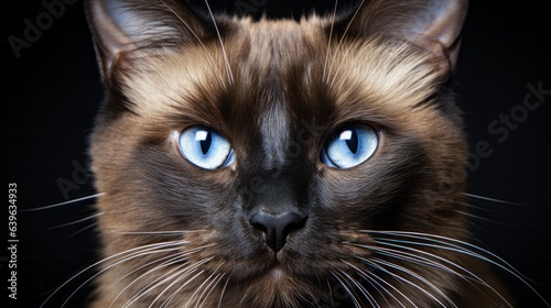 Closeup Portrait of Family Siamese Cat With Long Fur and Brilliant Blue Eyes