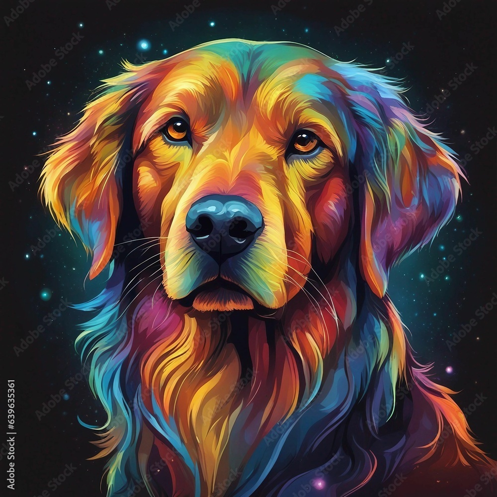Joyful Canine Companion with Vibrant Multicolor Background, the Perfect Pet for a Colorful Life