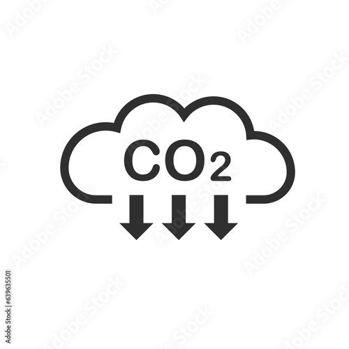 Carbon dioxide emissions. Black cloud and co2 reduction icon. Air pollution symbol. Vector illustration isolated on white background.