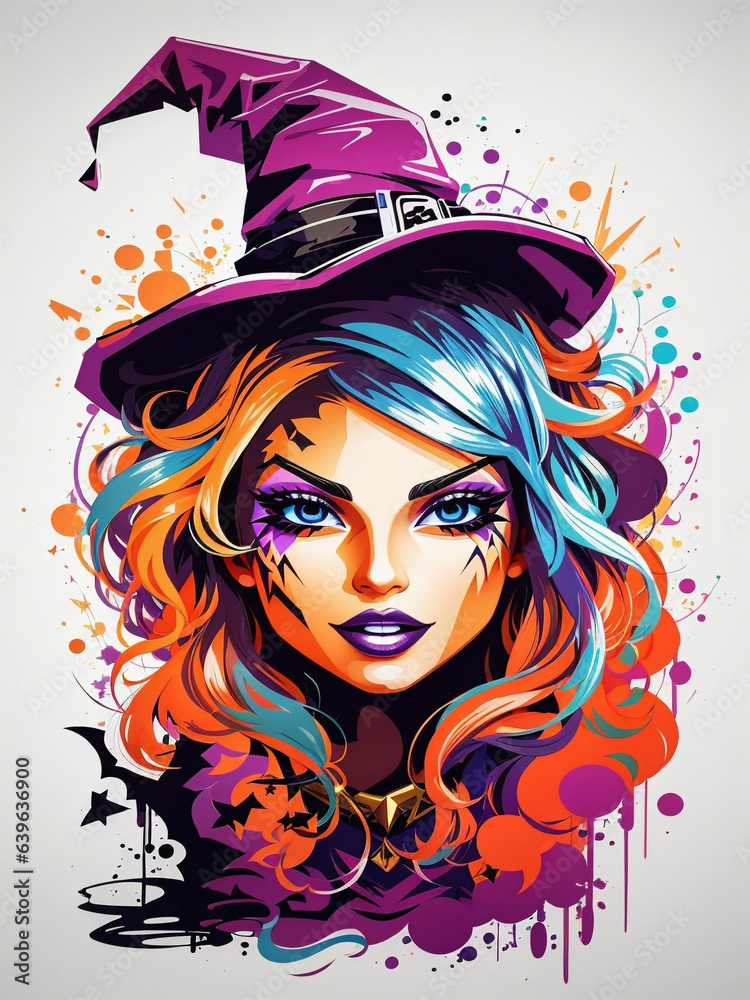 Naklejka premium Halloween witch with a hat